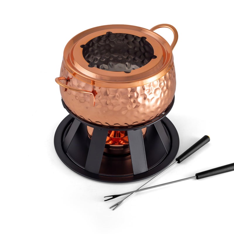 Swissmar Biel 11-Piece Copper-Plated Fondue Set â€“ Hammered Finish â€“ Ideal for Oil & Broth Cooking â€“ Perfect for Entertaining, Kitchen Collections & Wedding Gifts â€“ 2 Liter / 2.1 Quarts - Image 1